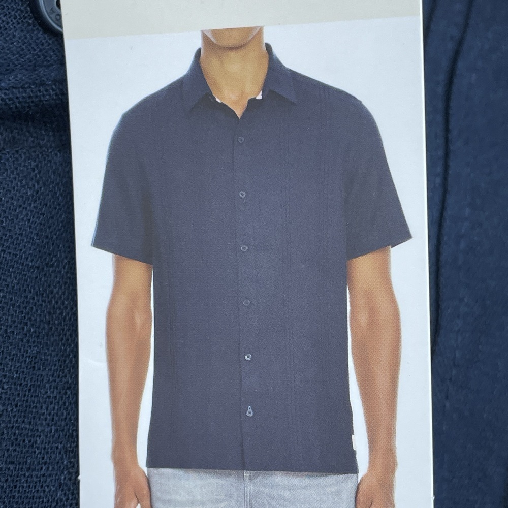 Scotch & Soda Men's L Short Sleeve Button-Down Blue Linen e0219